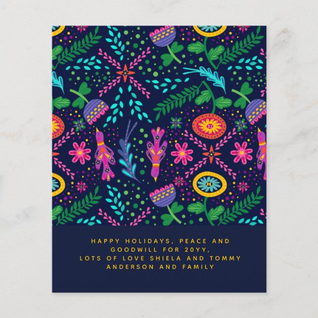 Scandinavian Folk Art Birds Flowers Annual Letter (Front)