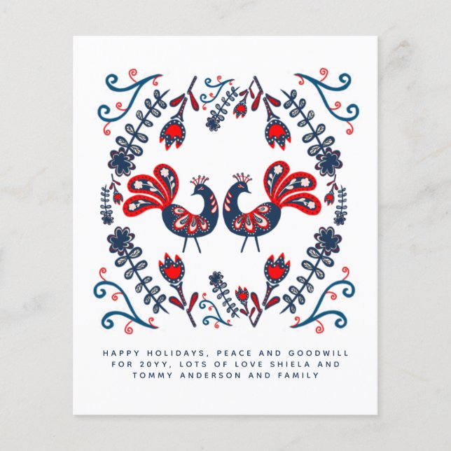 Scandinavian Folk Art Birds Holidays Annual Letter (Front)