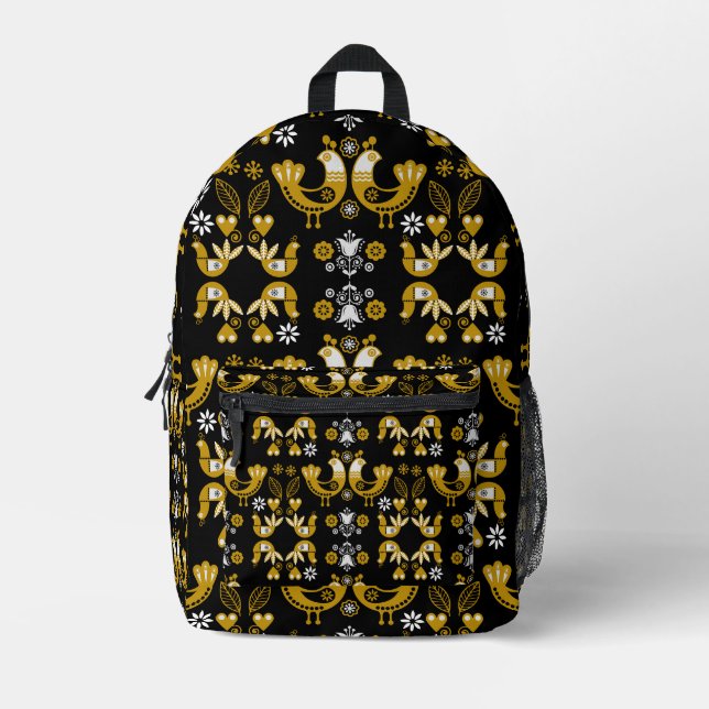 Scandinavian Folk Art  Birds Printed Backpack (Front)