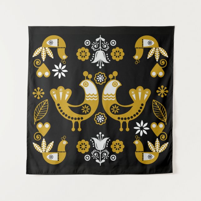 Scandinavian Folk Art  Birds Tapestry (Front)
