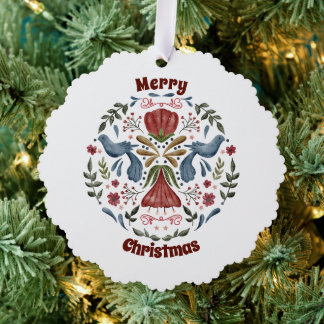 Scandinavian Folk Art Blue Bird Tree Decoration Card