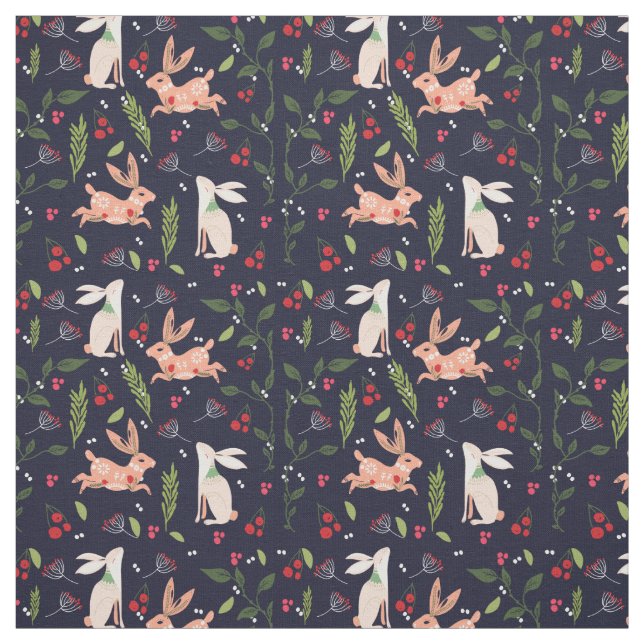 Scandinavian Folk Art Bunnies Fabric (Swatch)