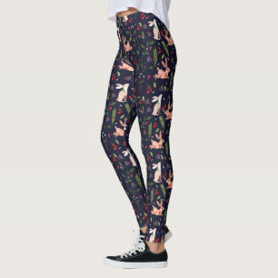 Scandinavian Folk Art Bunnies Leggings