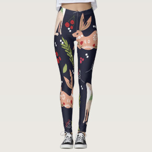 Scandinavian Folk Art Bunny Print Leggings