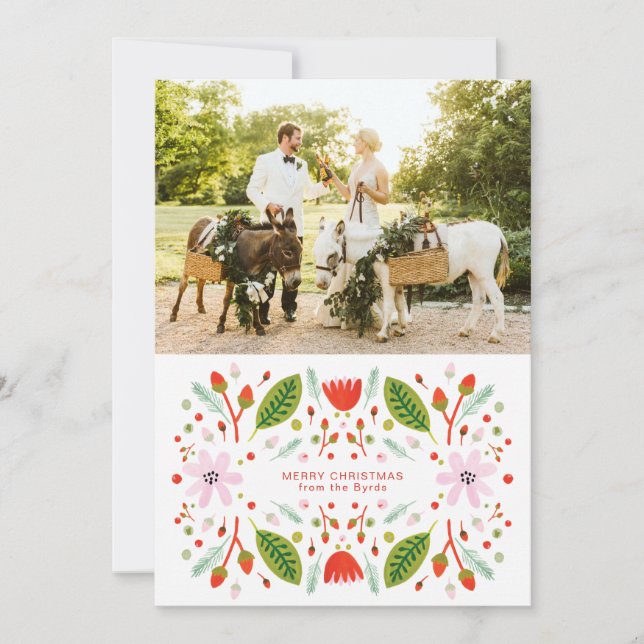 Scandinavian Folk Art Christmas Frame Holiday Card (Front)