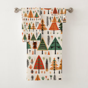 Scandinavian Folk Art Christmas Pattern Bath Towel Set