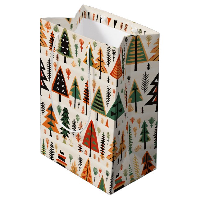 Scandinavian Folk Art Christmas Pattern Medium Gift Bag (Back Angled)
