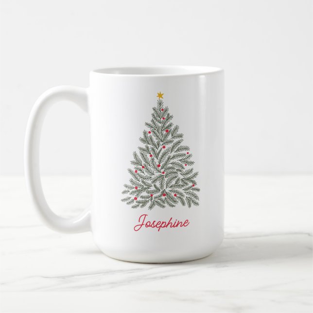 Scandinavian Folk-art Christmas Tree Custom Name Coffee Mug (Left)