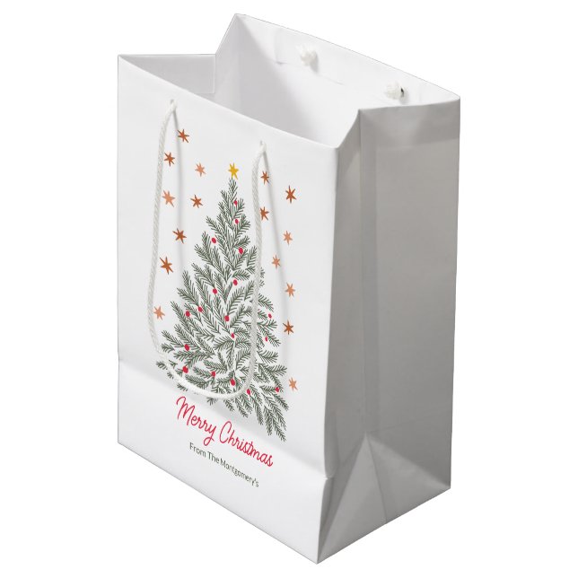 Scandinavian Folk-art Christmas Tree Custom Name Medium Gift Bag (Front Angled)