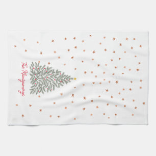 Scandinavian Folk-art Christmas Tree Custom Name Tea Towel
