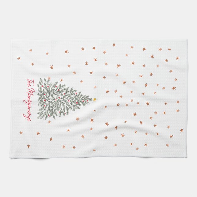 Scandinavian Folk-art Christmas Tree Custom Name Tea Towel (Horizontal)