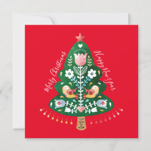 Scandinavian Folk Art Christmas Tree Flat Card