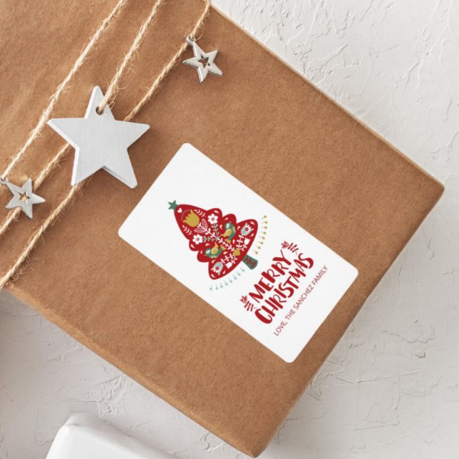 Scandinavian Folk Art Christmas Tree Gift Label (Creator Uploaded)