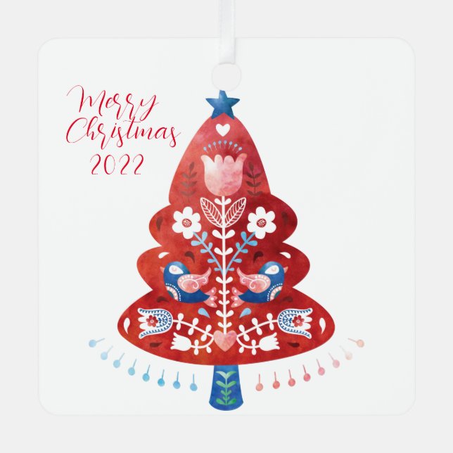 Scandinavian Folk Art Christmas Tree  Metal Tree Decoration (Front)