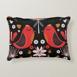 Scandinavian Folk Art: Colourful Birds. Decorative Cushion