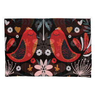 Scandinavian Folk Art: Colourful Birds. Pillowcase