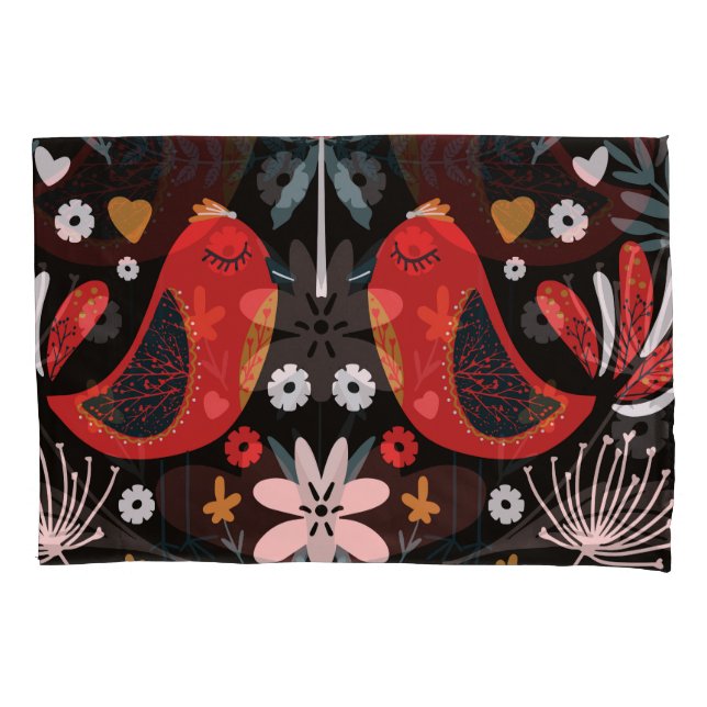 Scandinavian Folk Art: Colourful Birds. Pillowcase (Front)