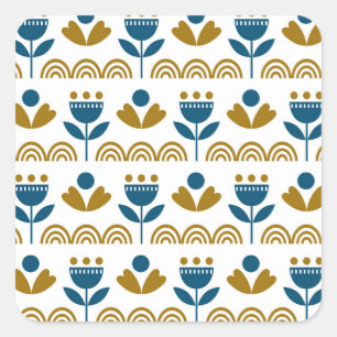 Scandinavian folk art, colourful pattern. square sticker