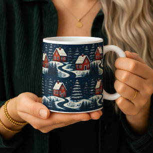 Scandinavian Folk Art Cozy Winter Cabin Mug