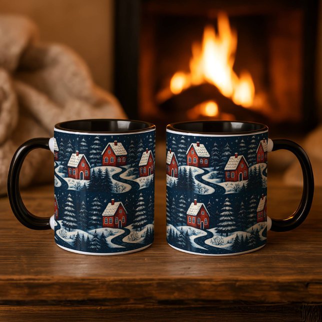 Scandinavian Folk Art Cozy Winter Cabin Mug (Creator Uploaded)
