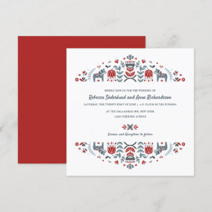 Scandinavian Folk Art Dala Horse Flower Wedding Invitation