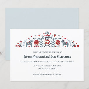Scandinavian Folk Art Dala Horse Flower Wedding Invitation
