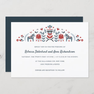 Scandinavian Folk Art Dala Horse Flower Wedding Invitation