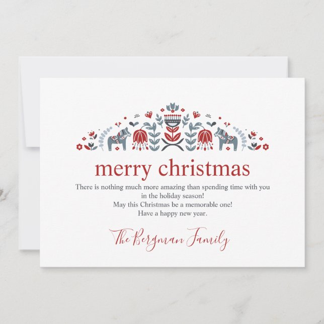 Scandinavian Folk Art Dala Horse Photo Christmas Holiday Card (Front)