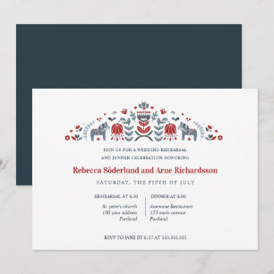Scandinavian Folk Art Dala Horse Rehearsal Dinner Invitation