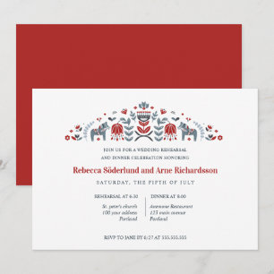 Scandinavian Folk Art Dala Horse  Rehearsal Dinner Invitation