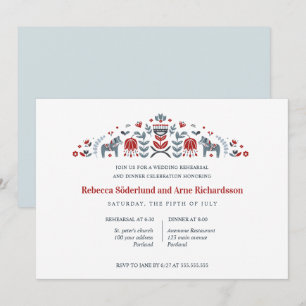 Scandinavian Folk Art Dala Horse  Rehearsal Dinner Invitation
