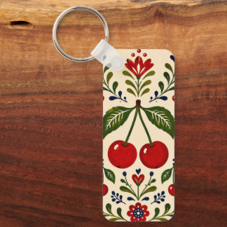 Scandinavian Folk Art Floral Botanical Cottagecore Key Ring
