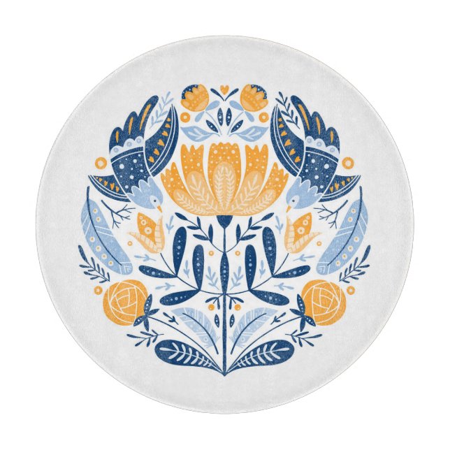 Scandinavian Folk Art Floral Ornament Cutting Board (Front)