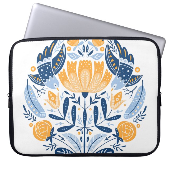Scandinavian Folk Art Floral Ornament Laptop Sleeve (Front)