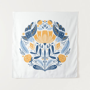 Scandinavian Folk Art Floral Ornament Tapestry