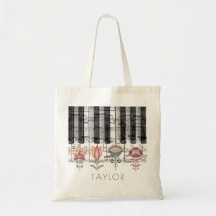 scandinavian folk art flowers music name tote bag