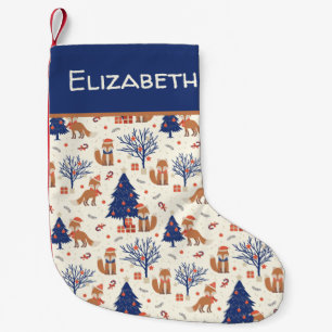 Scandinavian Folk Art Fox in Snow Christmas Tree Small Christmas Stocking