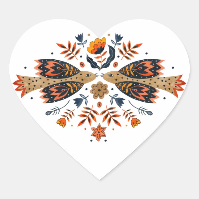 Scandinavian Folk Art Heart Sticker (Front)