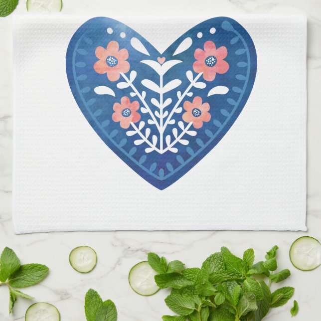 Scandinavian Folk Art Kitchen Towel (Folded)