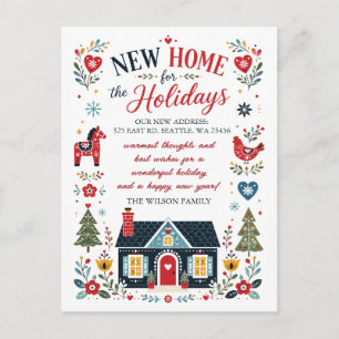 Scandinavian Folk art New Home for the Holidays  Holiday Postcard