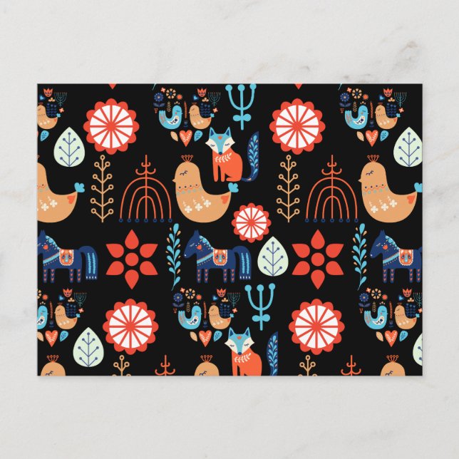 Scandinavian Folk Art Nordic Minimalist Christmas Postcard (Front)