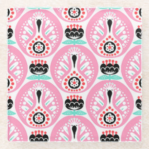 Scandinavian Folk Art: Nordic Seamless. Glass Coaster