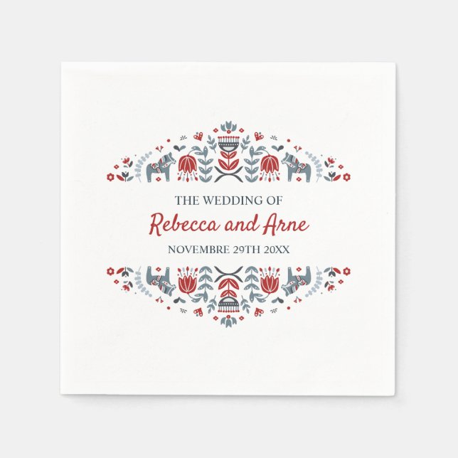Scandinavian folk art | Personalised Wedding Napkin (Front)