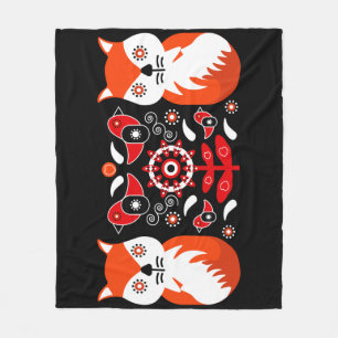 Scandinavian Folk Art Prints   Nordic Decor Fleece Blanket