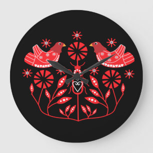 Scandinavian Folk Art Prints Nordic Decor Fleece Large Clock