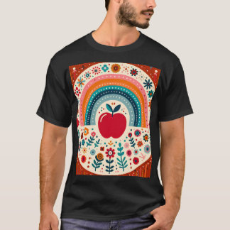 Scandinavian Folk Art Red Apple and Rainbow family T-Shirt
