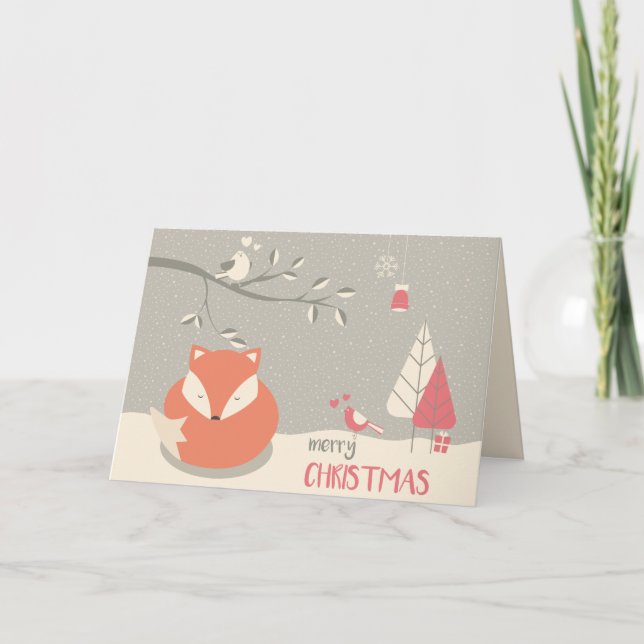 Scandinavian Folk Art Red Fox Christmas Holiday Card (Front)