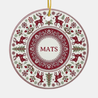 Scandinavian Folk Art Reindeer Mandorla Ceramic Tree Decoration