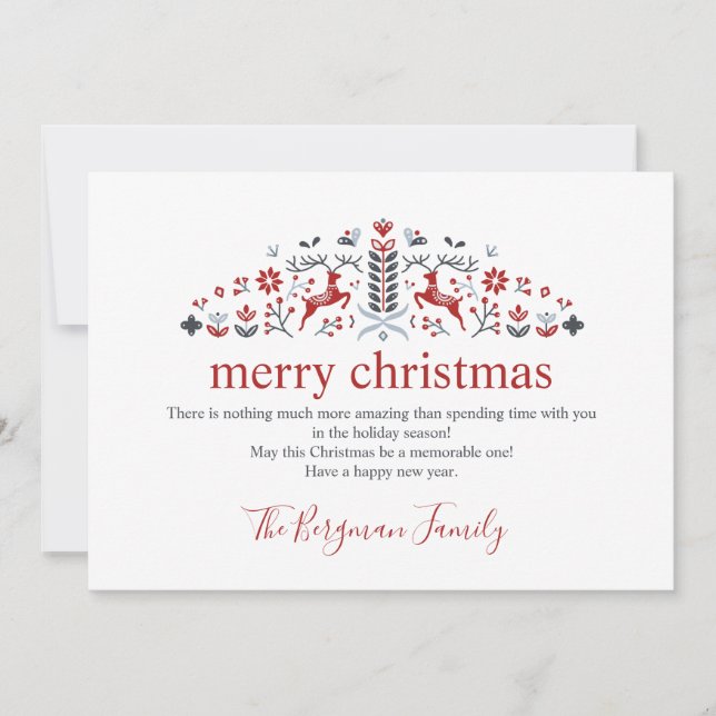 Scandinavian Folk Art Reindeer Photo Christmas Holiday Card (Front)