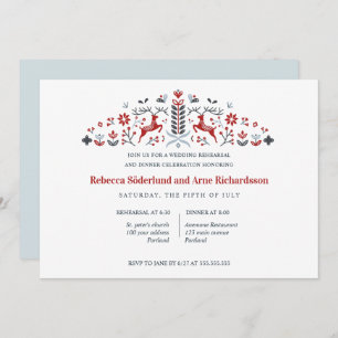 Scandinavian Folk Art Reindeer Rehearsal Dinner Invitation